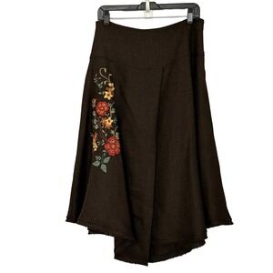 Double D‎ Ranch Brown Floral Embroidered Woot Midi Skirt - 6